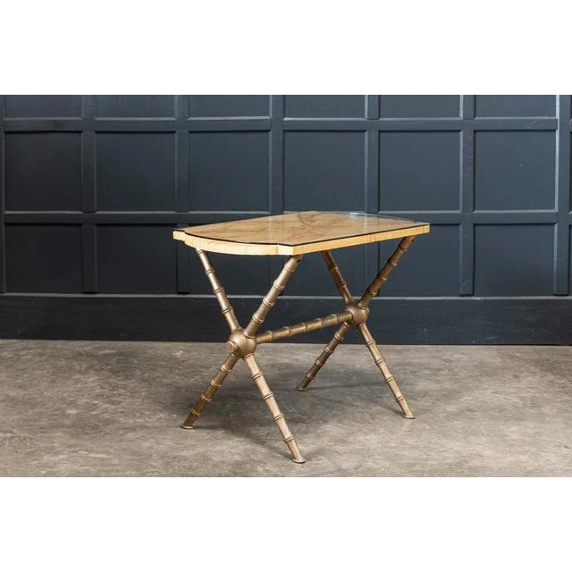 19th Century English Faux Marble, Glass and Faux Bamboo Side Table For Sale - Image 5 of 9