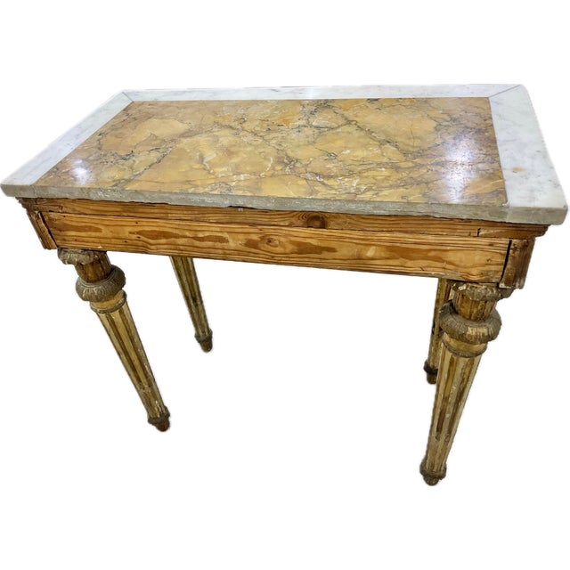 Stone Italian Neoclassical Gilt Console Table With Marble Top, 18th Century For Sale - Image 7 of 12