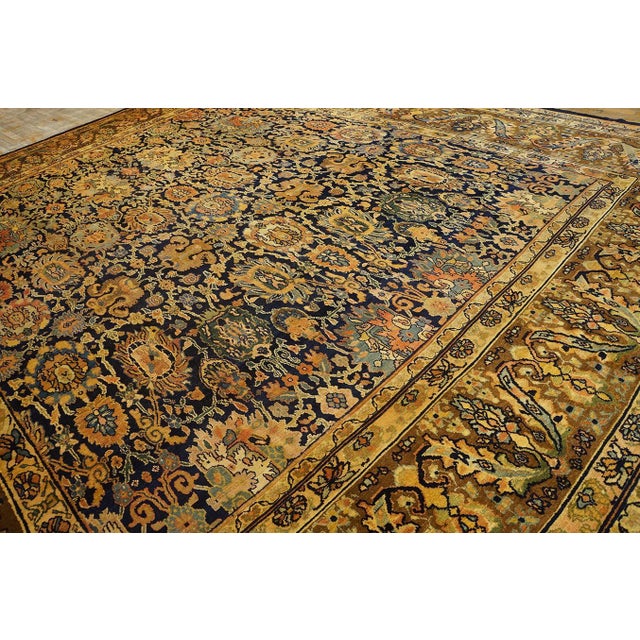 1880s Blue Navy Floral Traditional Antique Persian Bibikabad Rug 12'4'' X 14'2'' Hand Knotted Wool Carpet For Sale - Image 13 of 18
