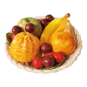 Vintage Ceramic Italian Fruit Cherry, Banana Pear Basket Decorative Bowl