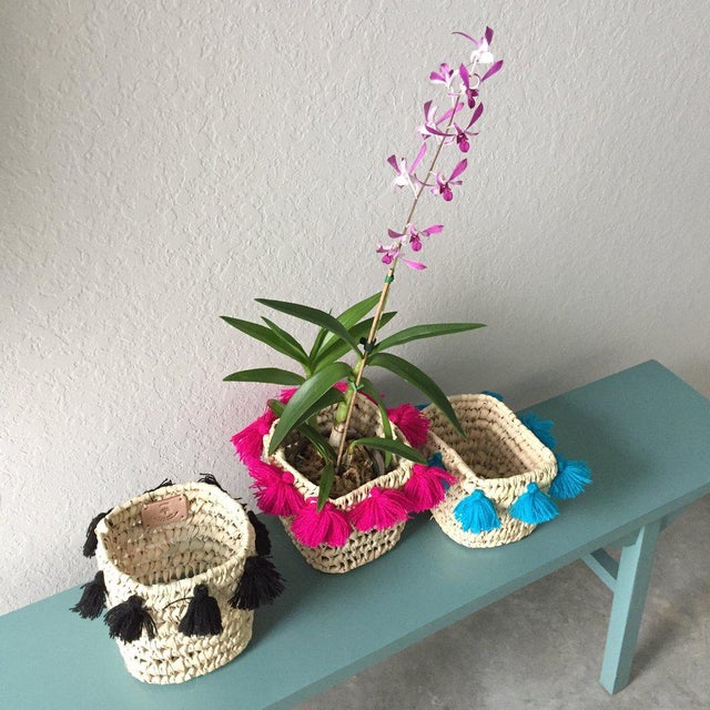 Moroccan Moroccan Fuchsia Tassel Basket For Sale - Image 3 of 4