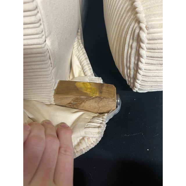 Textile Fully Upholstered and Skirted Cream Loveseat For Sale - Image 7 of 7