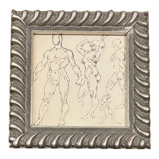 1940’s Original Small Modernist Ink Drawing Life Study Framed For Sale
