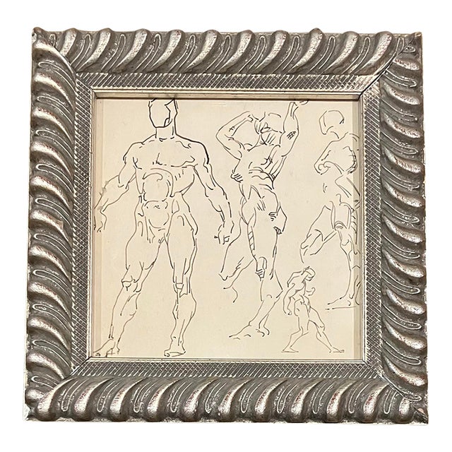 1940’s Original Small Modernist Ink Drawing Life Study Framed For Sale