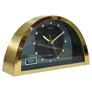 Hollywood Regency Brass See-Through Table Clock attributed to Seiko, Japan, 1980s