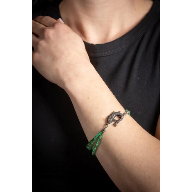 Metal Beaded Faceted Emerald and Diamond Bracelet For Sale - Image 7 of 8