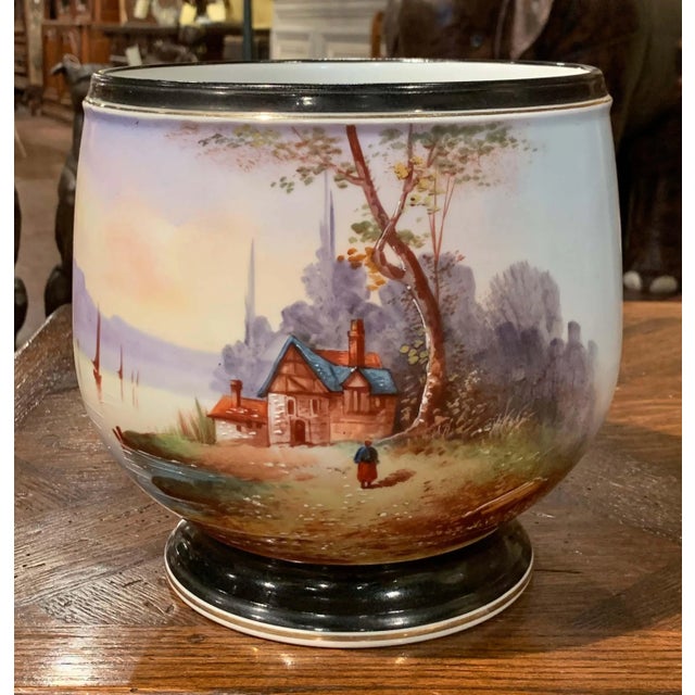 19th Century French Napoleon III Porcelain De Paris Landscape Cache Pot For Sale - Image 10 of 10