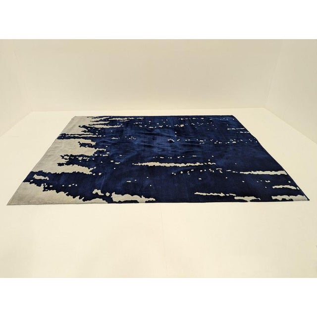 Textile Vintage Blue Rug in Wool For Sale - Image 7 of 17