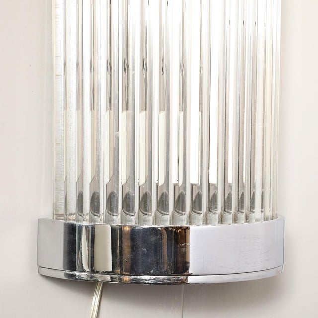 Metal Pair of Art Deco Style Glass Rod Sconces in Chrome Fittings For Sale - Image 7 of 15
