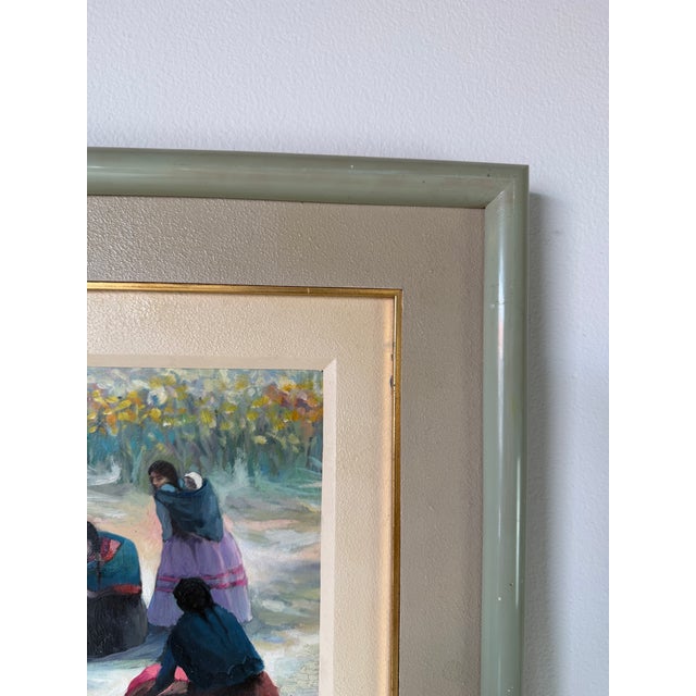 Vintage Impressionist Figural Landscape Oil on Masonite Board - Framed For Sale In Miami - Image 6 of 11