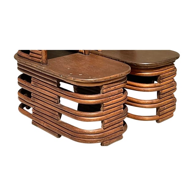 Mid 20th Century Vintage Coastal Paul Frankl Stacked Rattan Side Tables - a Pair For Sale - Image 10 of 12