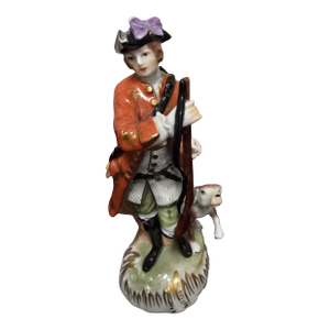 Early 19th Century Dresden Porcelain Hunting Figurine With Dog