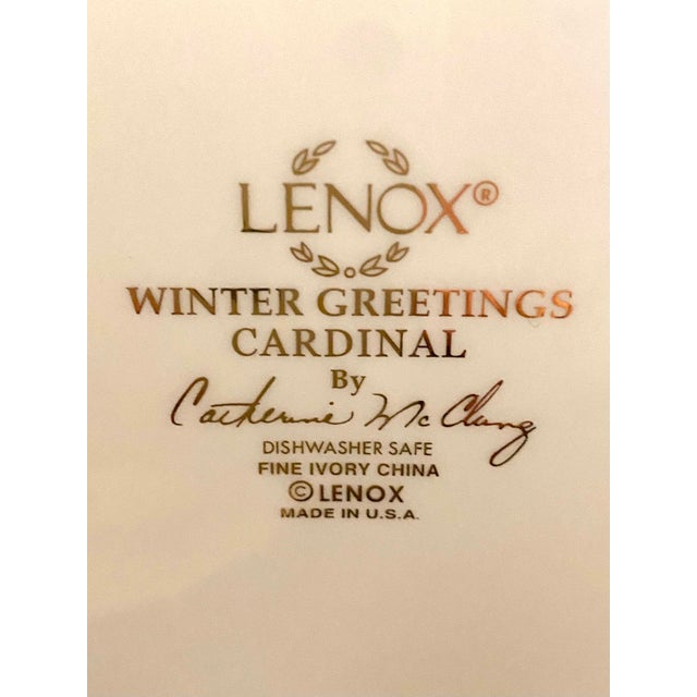 Traditional Vintage Lenox Winter Greetings Cardinal Luncheon Plates - a Pair For Sale - Image 3 of 3