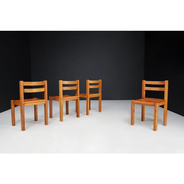 Elm and Cognac Leather Dining Room Chairs, Italy, 1950s, Set of 4 For Sale - Image 4 of 10
