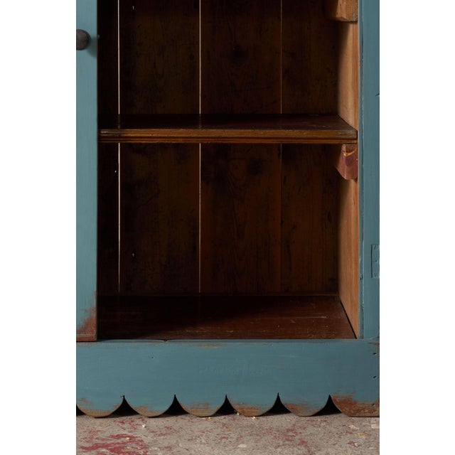Blue Antique English Pine Blue Painted Cabinet With Interior Shelves + Scalloped Apron For Sale - Image 8 of 10