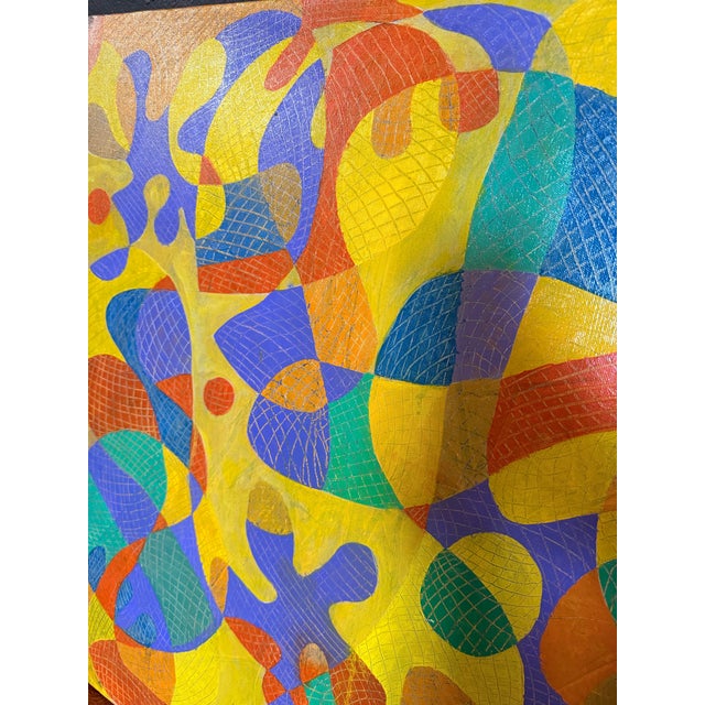 Original abstract oil painting by artist John Marfoglia. Large in scale, with a subtle etched texture. Vibrant colors, a...