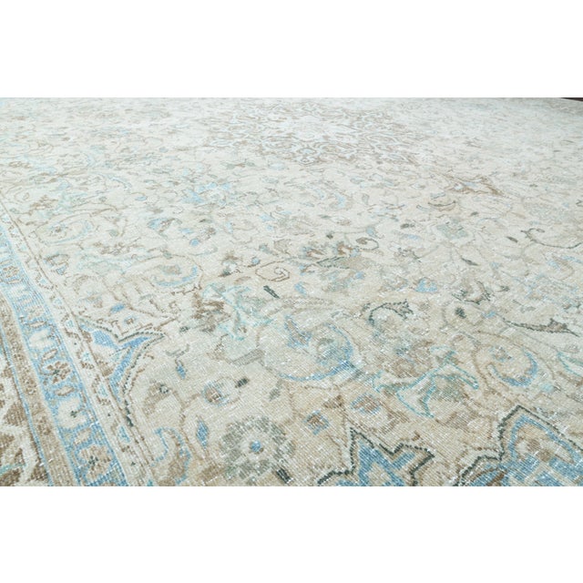 1970s Vintage Persian Handmade Wool Cotton Beige Blue Area Rug For Sale In San Francisco - Image 6 of 11