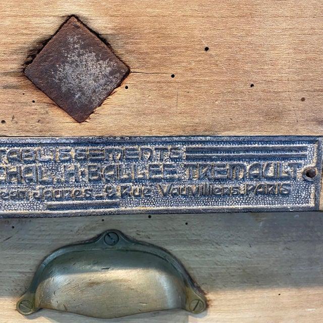 Antique French Butcher’s Block Table With Bull’s Head Mount and Rare Paris Label For Sale - Image 14 of 18