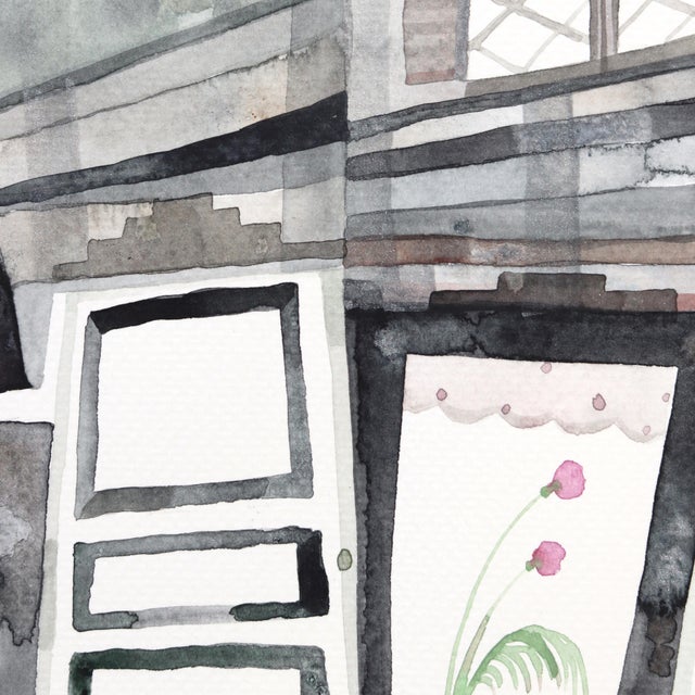 Melrose Animal House - Abstract Architectural Monochromatic Watercolor Original Artwork by Maria C Bernhardsson For Sale - Image 4 of 6