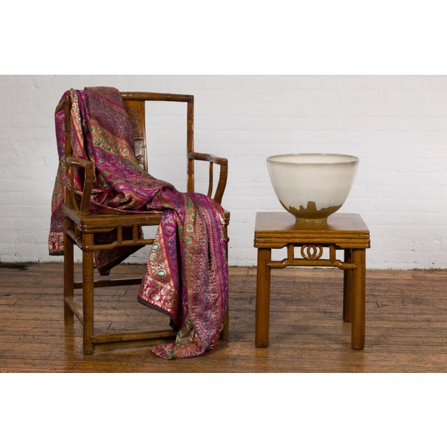 Contemporary Contemporary White & Brown Glazed Ceramic Bowl For Sale - Image 3 of 12