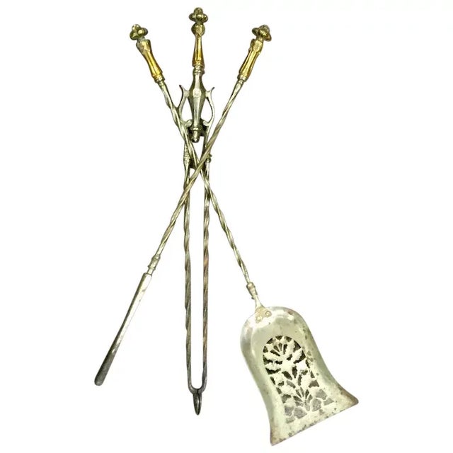 Antique 19th Century English Steel & Brass Mounted Fireplace Tools - Set of 3 For Sale - Image 13 of 13