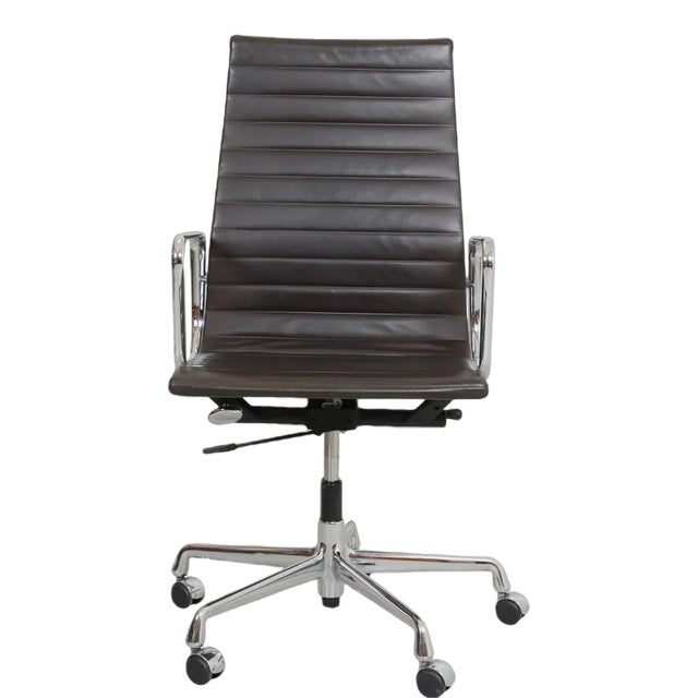 Patinated Dark Brown Leather Ea-119 Office Chair by Charles Eames for Vitra, 2000s For Sale