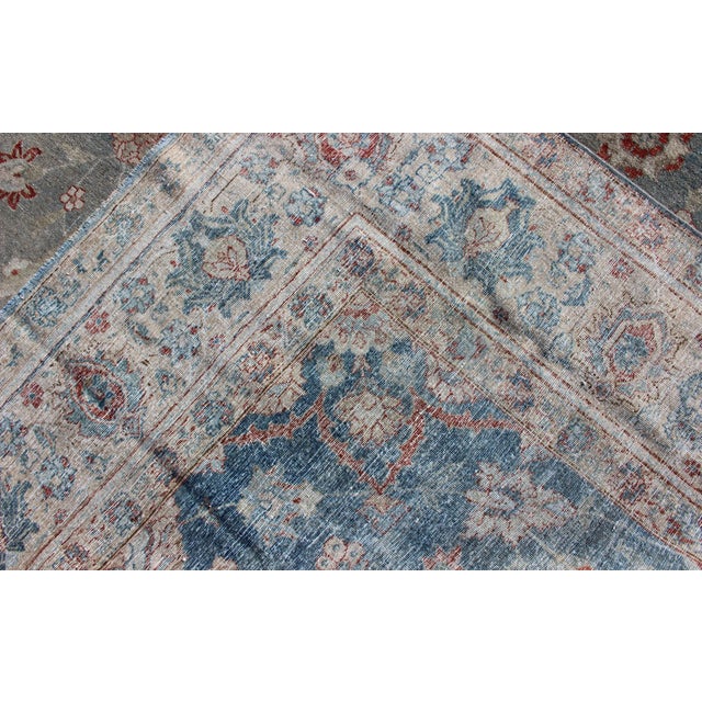 Antique Persian Tabriz Rug With Allover Floral Pattern in Soft Blue, Cream & Red 9' X 12'5. For Sale - Image 14 of 14