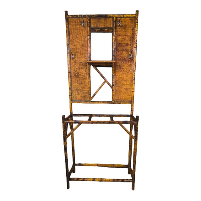 1900-1909 Victorian Bamboo Hall Tree With Mirror For Sale