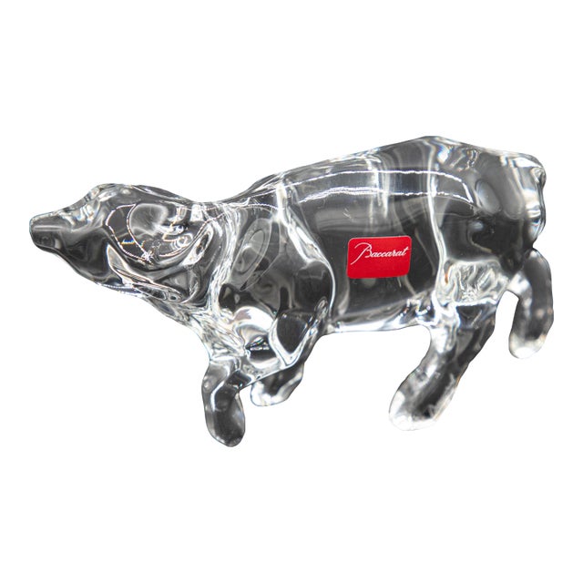 Late 20th Century Baccarat Crystal Ox Figurine With Original Box For Sale