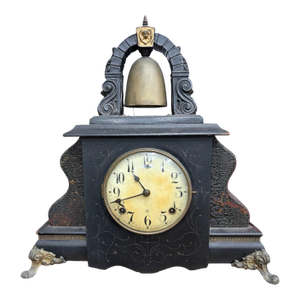 1903 Gilbert Bell Top Mantel Clock With Brass Bell, Original Key