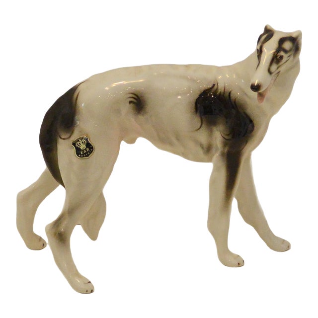 1950s Austrian Porcelain Borzoi Wolfhound Figurine by E&r Golden Crown For Sale