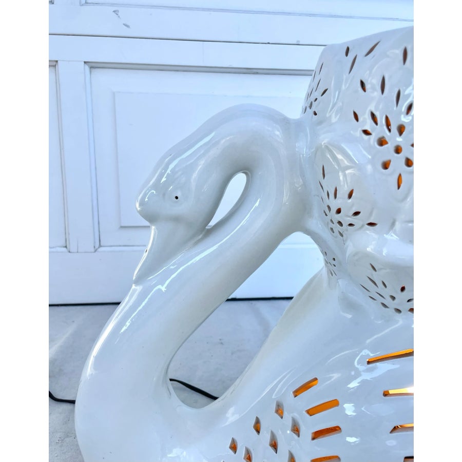 Figurative Swan Ceramic Lighted Garden Stool | Chairish