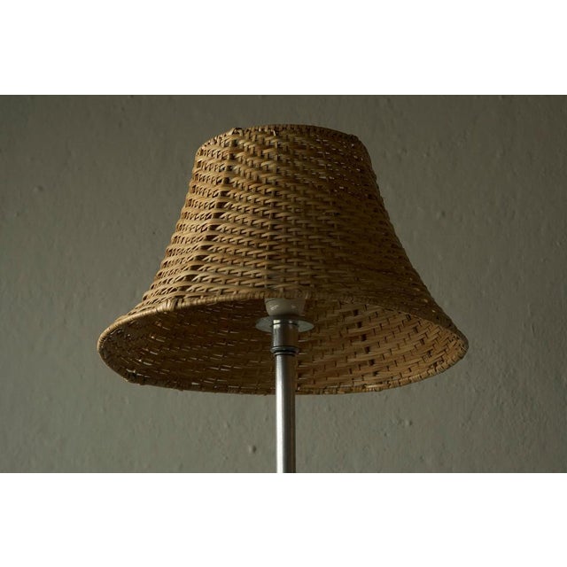 Swedish Grace Table Lamp in Pewter with Rattan Shade, 1930s For Sale - Image 4 of 10