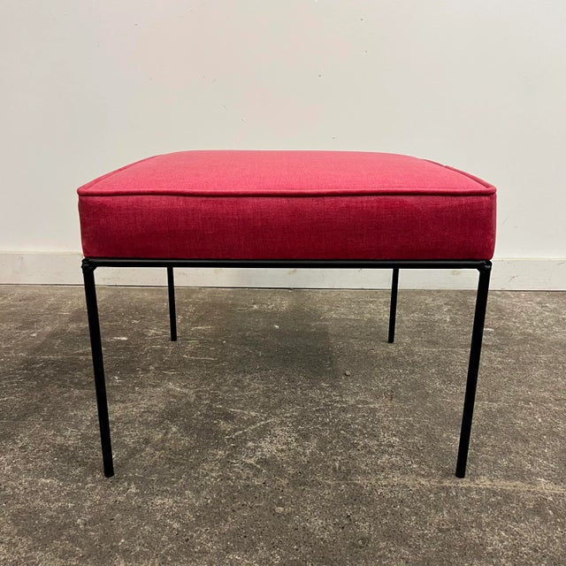 Mid-Century Modern Paul McCobb Style Iorn Ottoman Stool Dark Pink Super Soft Fabric For Sale - Image 3 of 10