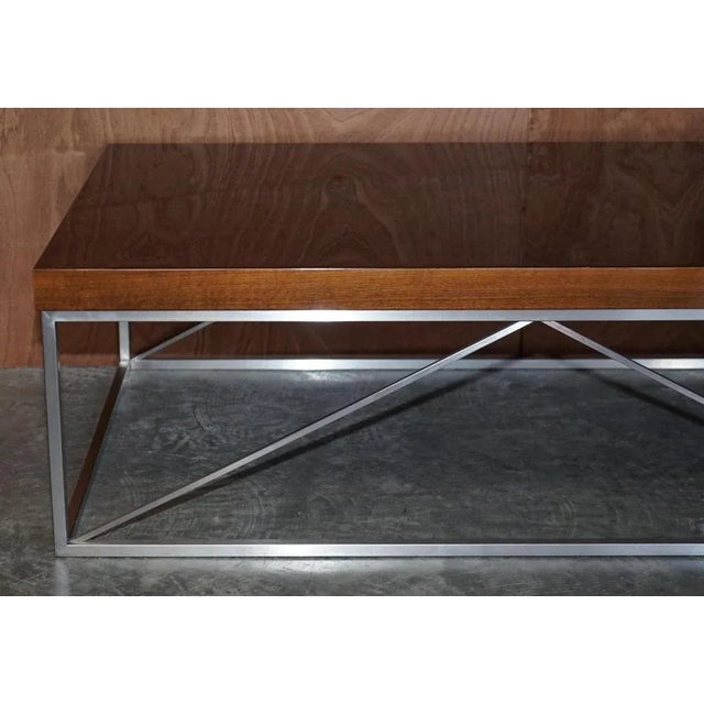 Italian Burr Walnut and Chrome Coffee Table For Sale - Image 11 of 13