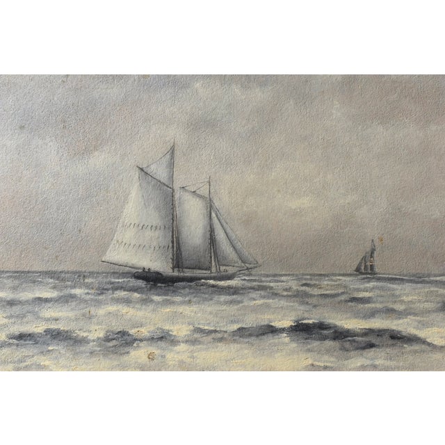 Paper Vintage Steely Seascape Painting on Board, Signed by the Artist, Circa Mid-20th Century For Sale - Image 7 of 14
