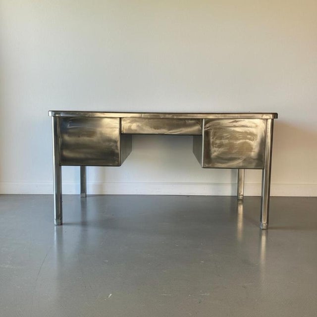 Vintage Polished Double Pedestal Steel Desk For Sale - Image 8 of 10