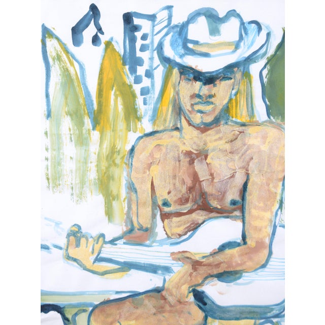 Pop Art Nude Cowboy and His Guitar - Figurative Abstract on Paper For Sale - Image 3 of 6