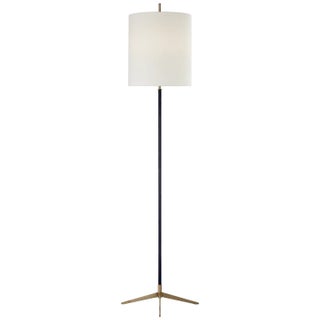 Thomas O'Brien by Visual Comfort Signature Caron Floor Lamp in Bronze and Hand-Rubbed Antique Brass with Linen Shade For Sale