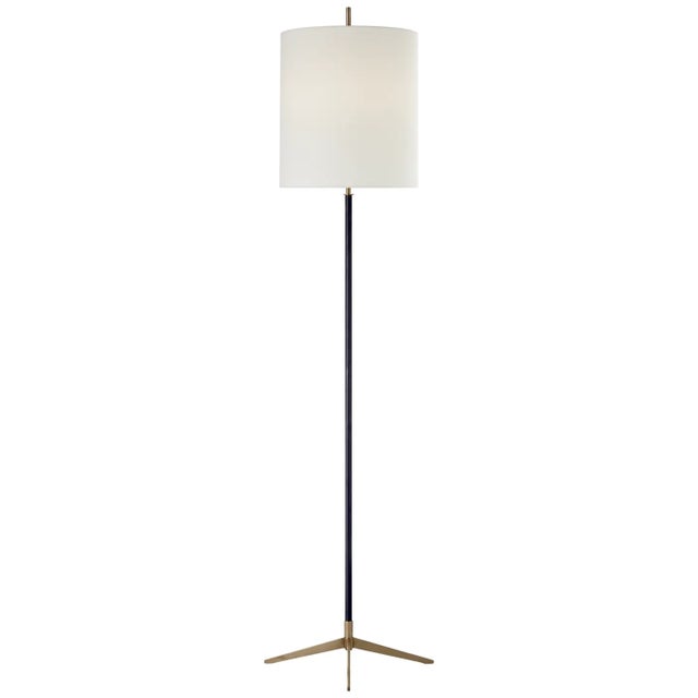 Thomas O'Brien by Visual Comfort Signature Caron Floor Lamp in Bronze and Hand-Rubbed Antique Brass with Linen Shade For Sale