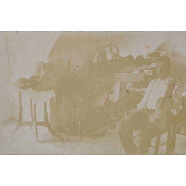 Shabby Chic Antique Albumen Photograph Violin Maker Studio For Sale - Image 3 of 3