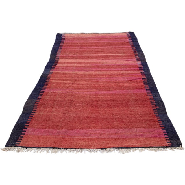 Turkish Mid-20th Century Turkish Kilim Red Handmade Geometric Wool Rug For Sale - Image 3 of 10