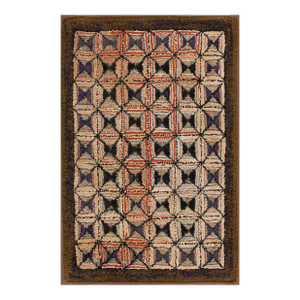 1920s Multicolor Square Folk Art Antique Amercian Hooked Rug 2' 4'' X 3' 4'' Woven Wool Carpet