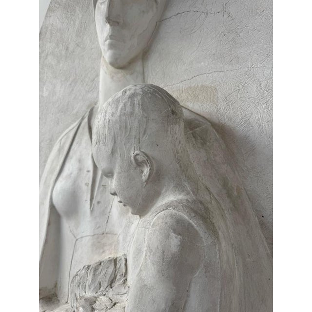 Paint Large Plaster Motherhood Relief attributed to Domenico De Lisi, 1920s For Sale - Image 7 of 11