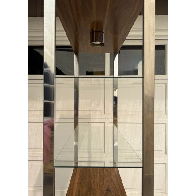 Vintage Chrome and Faux Wood Etagere With Lighted Glass Shelves For Sale - Image 10 of 12