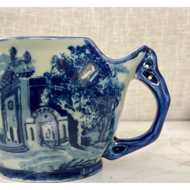 Ceramic Antique Flow Blue Shaving Mug – Victoria Ware English Ironstone Transferware For Sale - Image 7 of 9