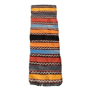 1970s Turkish Vintage Hand Knotted Stripe Desing Wool Kilim Runner Rug For Sale