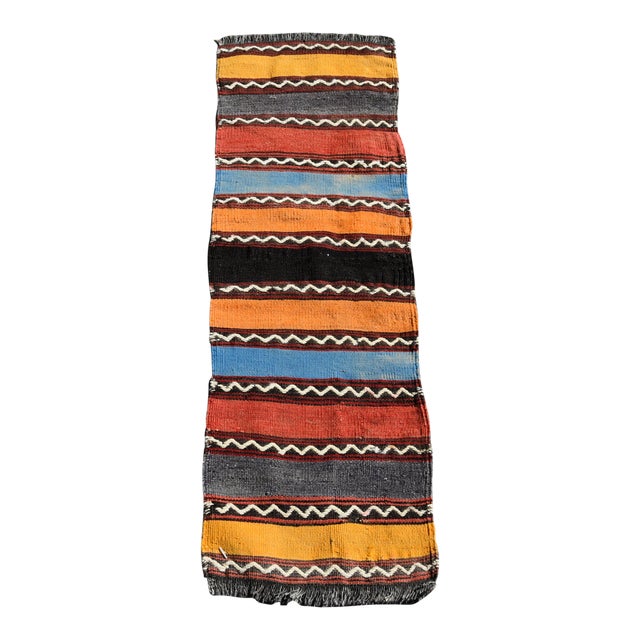 1970s Turkish Vintage Hand Knotted Stripe Desing Wool Kilim Runner Rug For Sale