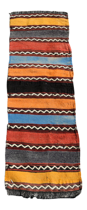 1970s Turkish Vintage Hand Knotted Stripe Desing Wool Kilim Runner Rug