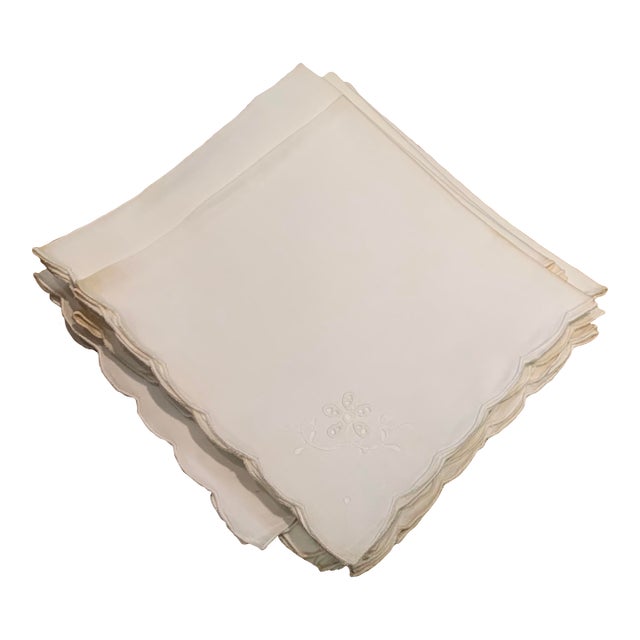 Antique Embroidered Dinner Napkins- Set of 12 For Sale